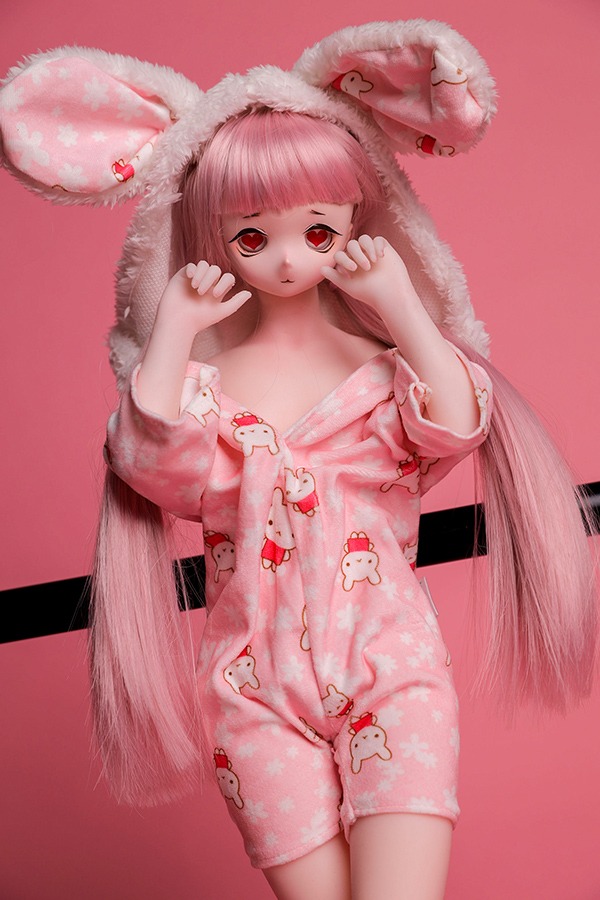 Pink Hair Flat Chested Miniature Sex Doll Rayne 55cm
